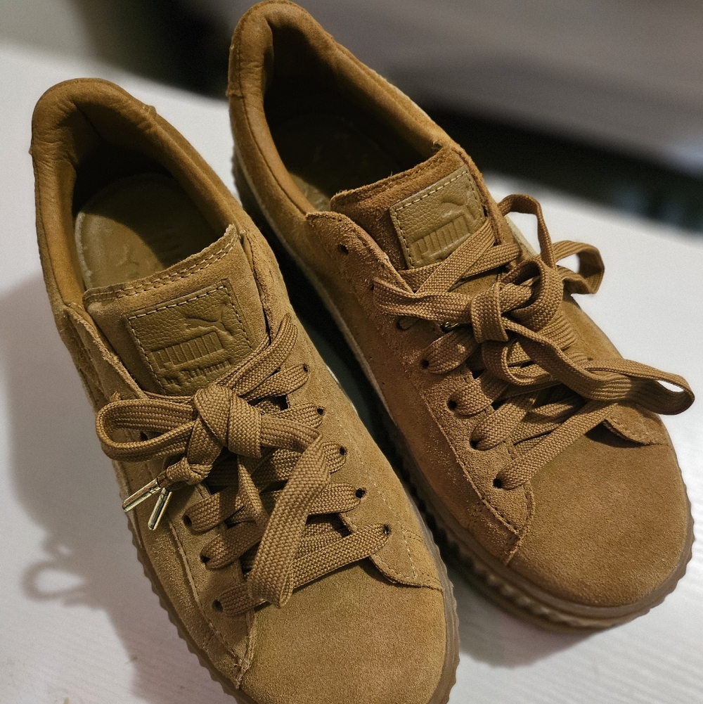 Fenty Puma Tan Suede Lace-Up Sneakers